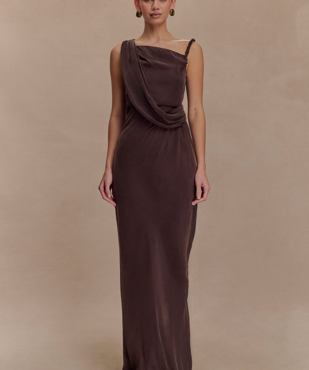 Lorieanne Draped Maxi Dress - Dark Chocolate