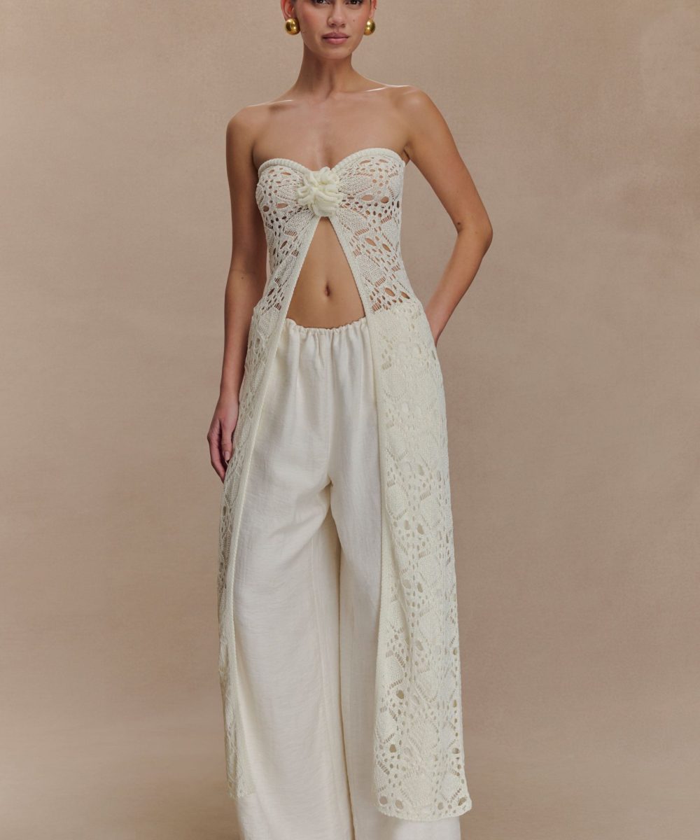 Aeline Strapless Crochet Knit Top - Ivory
