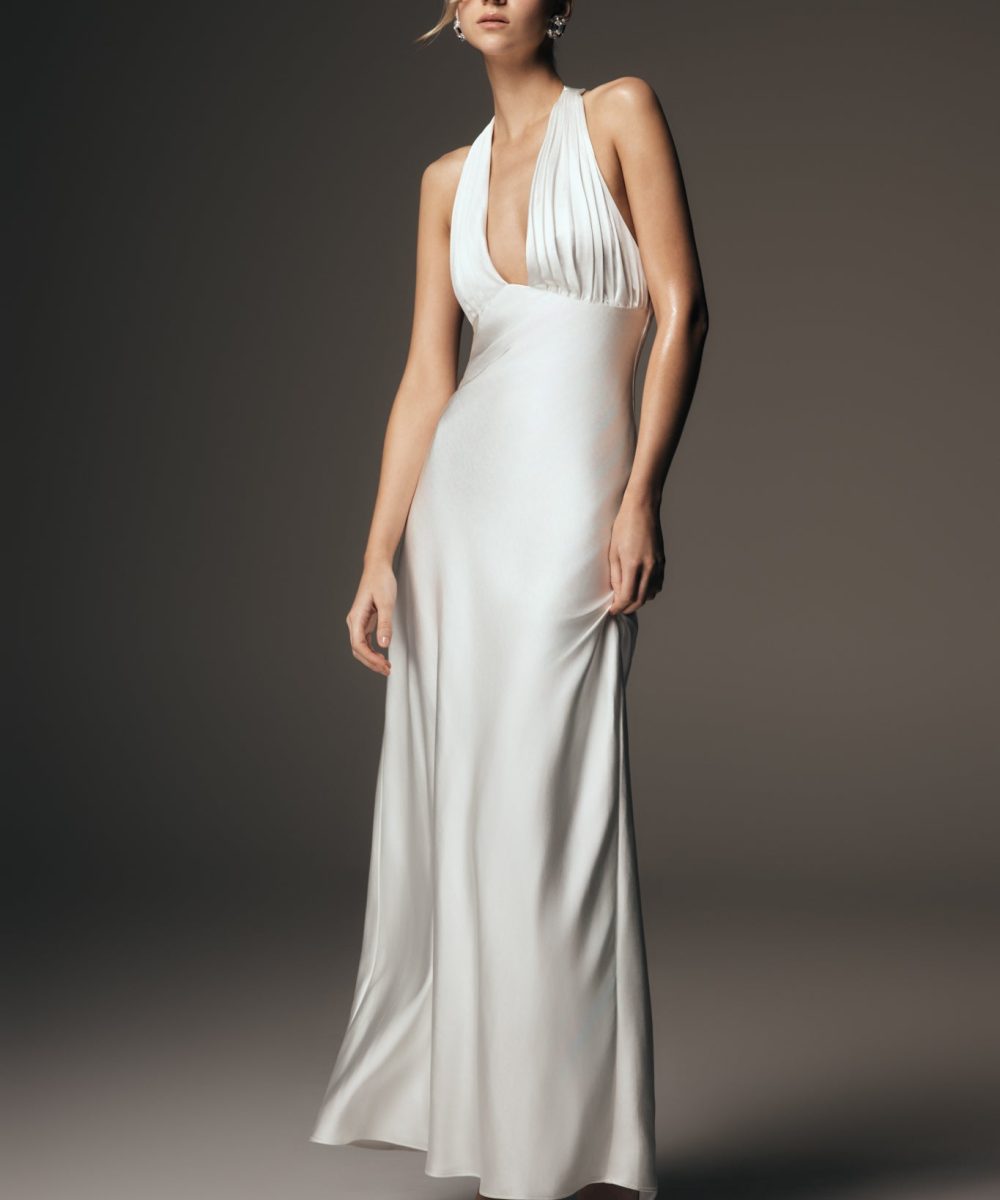 Alice Satin Halter Maxi Dress - White