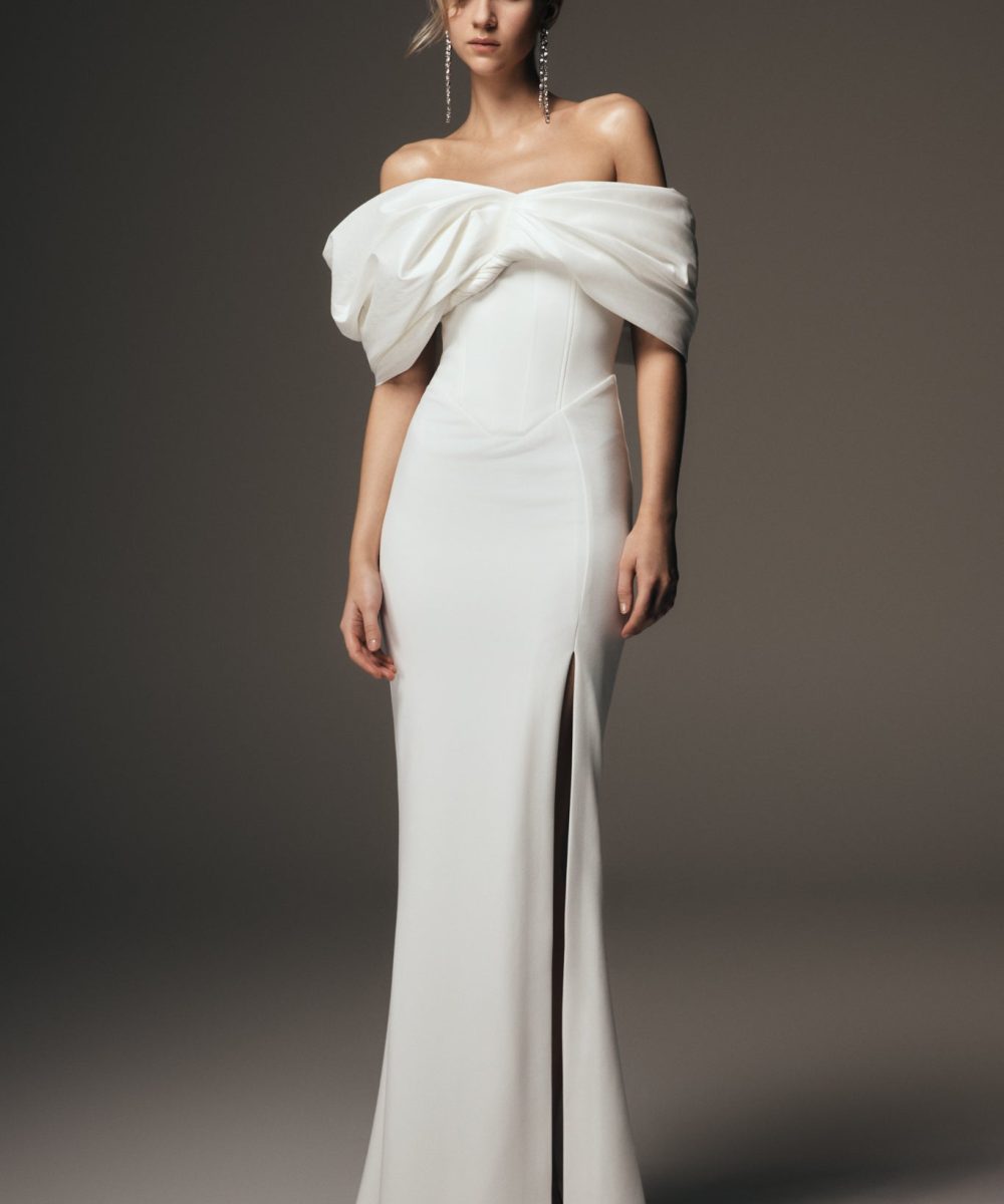 Aphrodite Off Shoulder Crepe Gown - Ivory