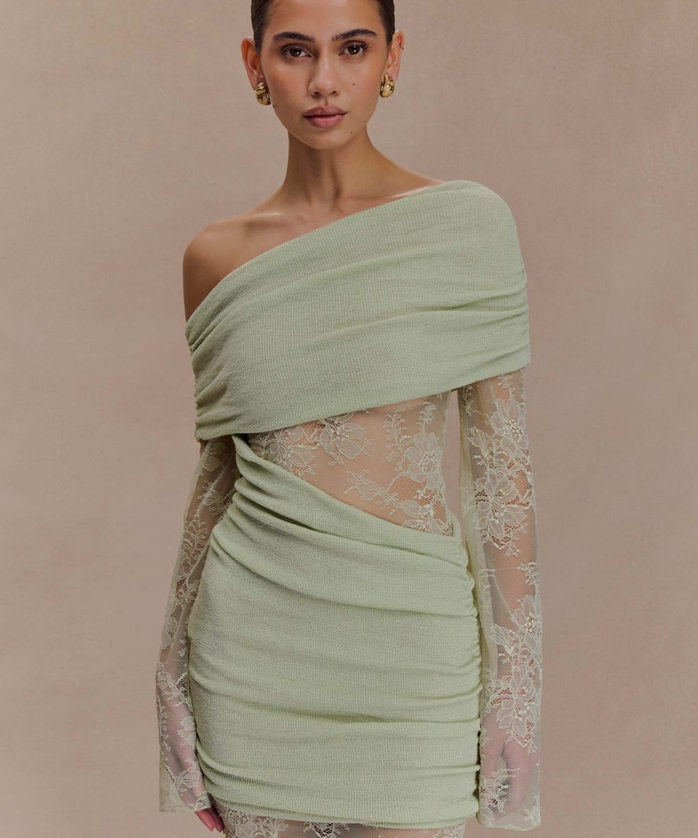 Luxie Lace Knit Mini Dress - Pastel Green