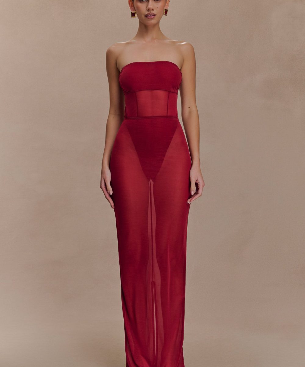 Aoife Mesh Maxi Skirt - Raspberry