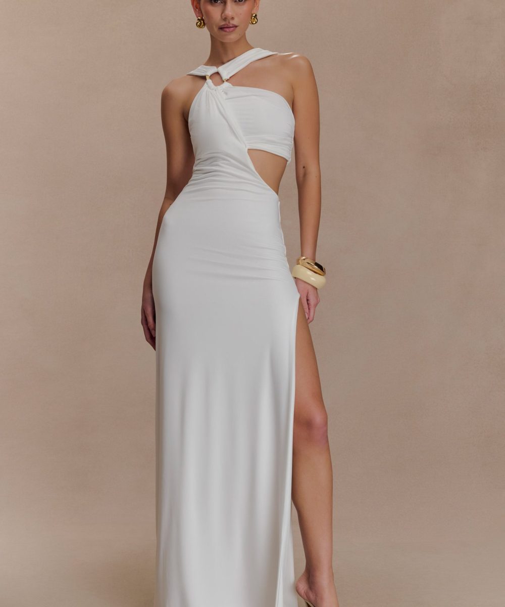 Lottie Slinky Maxi Dress With Split - White
