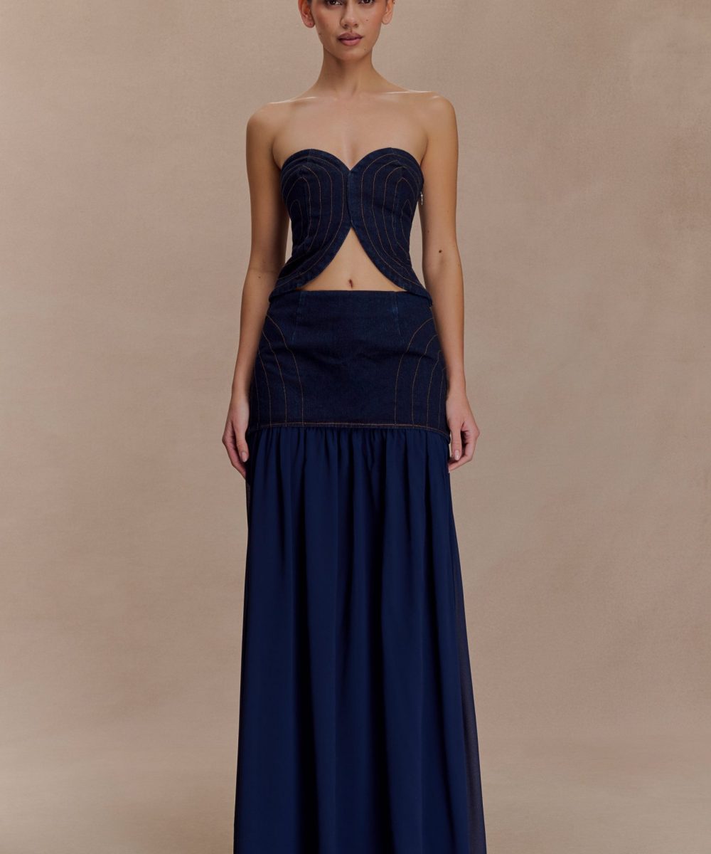 Tully Chiffon Denim Maxi Skirt - Indigo Blue