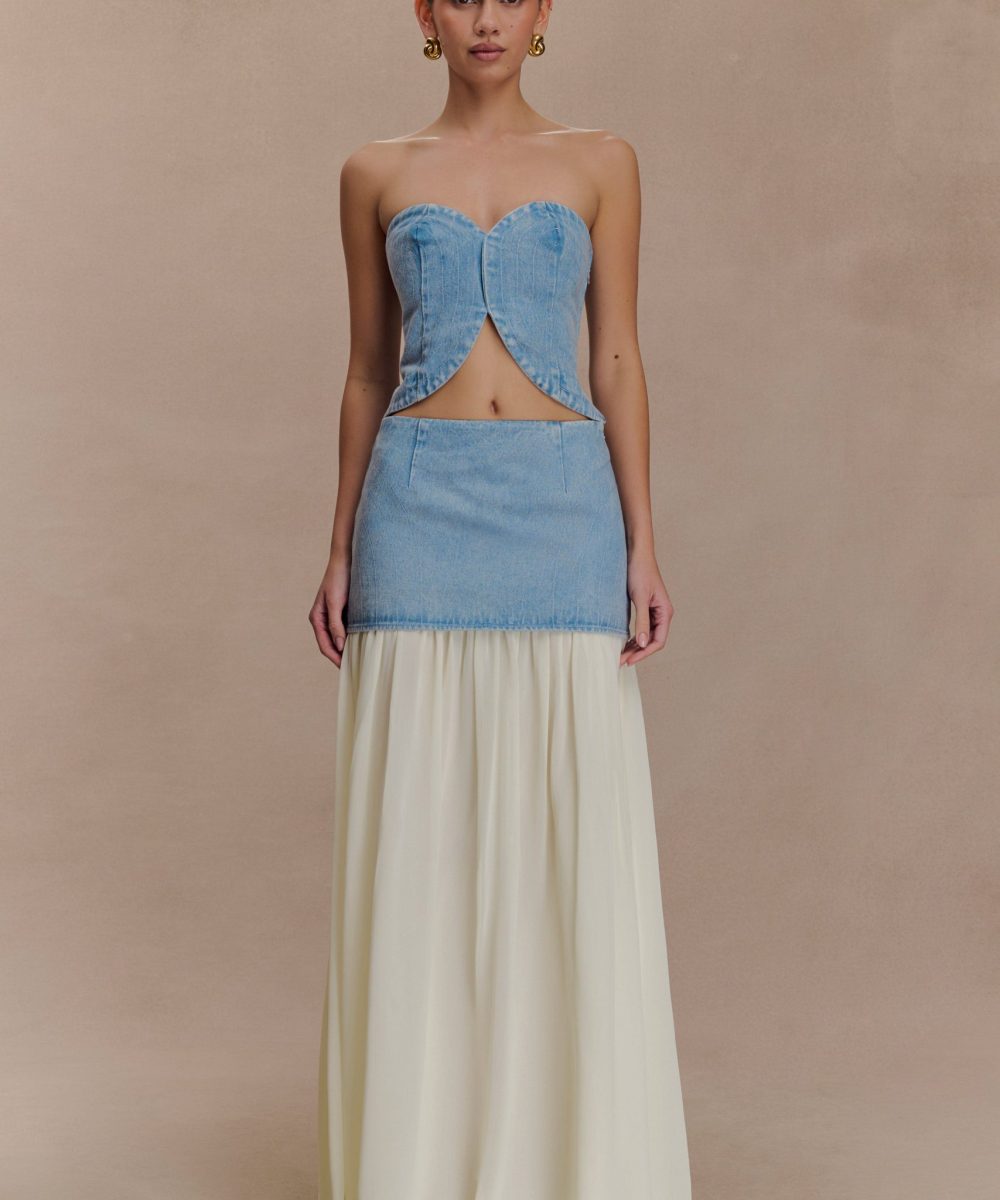 Tully Chiffon Denim Maxi Skirt - 80'S Blue