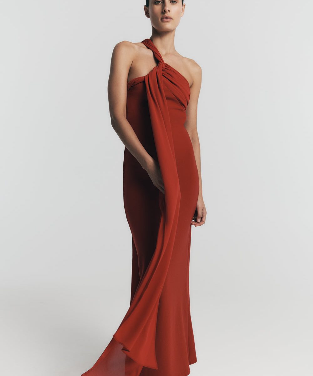 Philippa Knotted Crepe Maxi Dress - Ruby