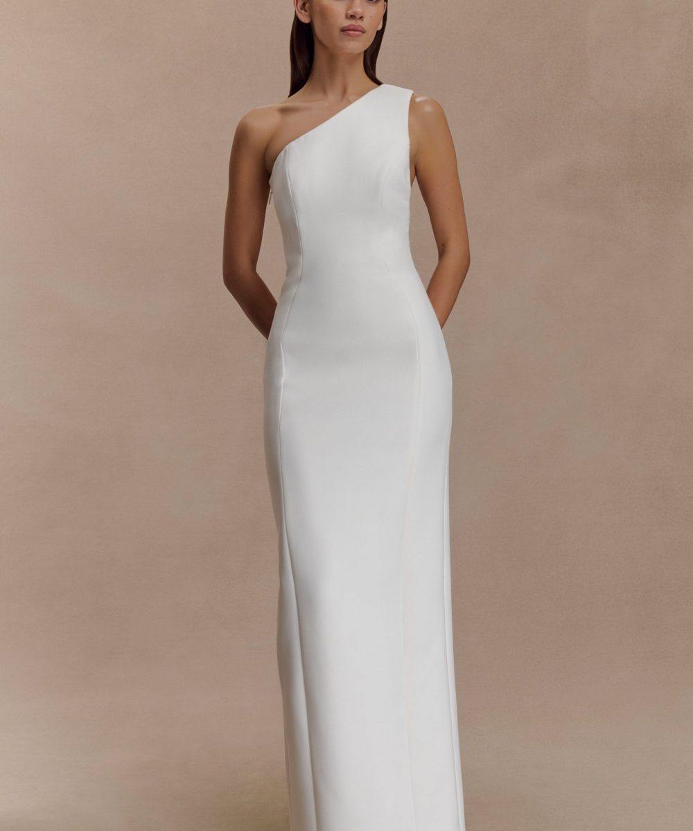 Milena One Shoulder Crepe Maxi Dress - White