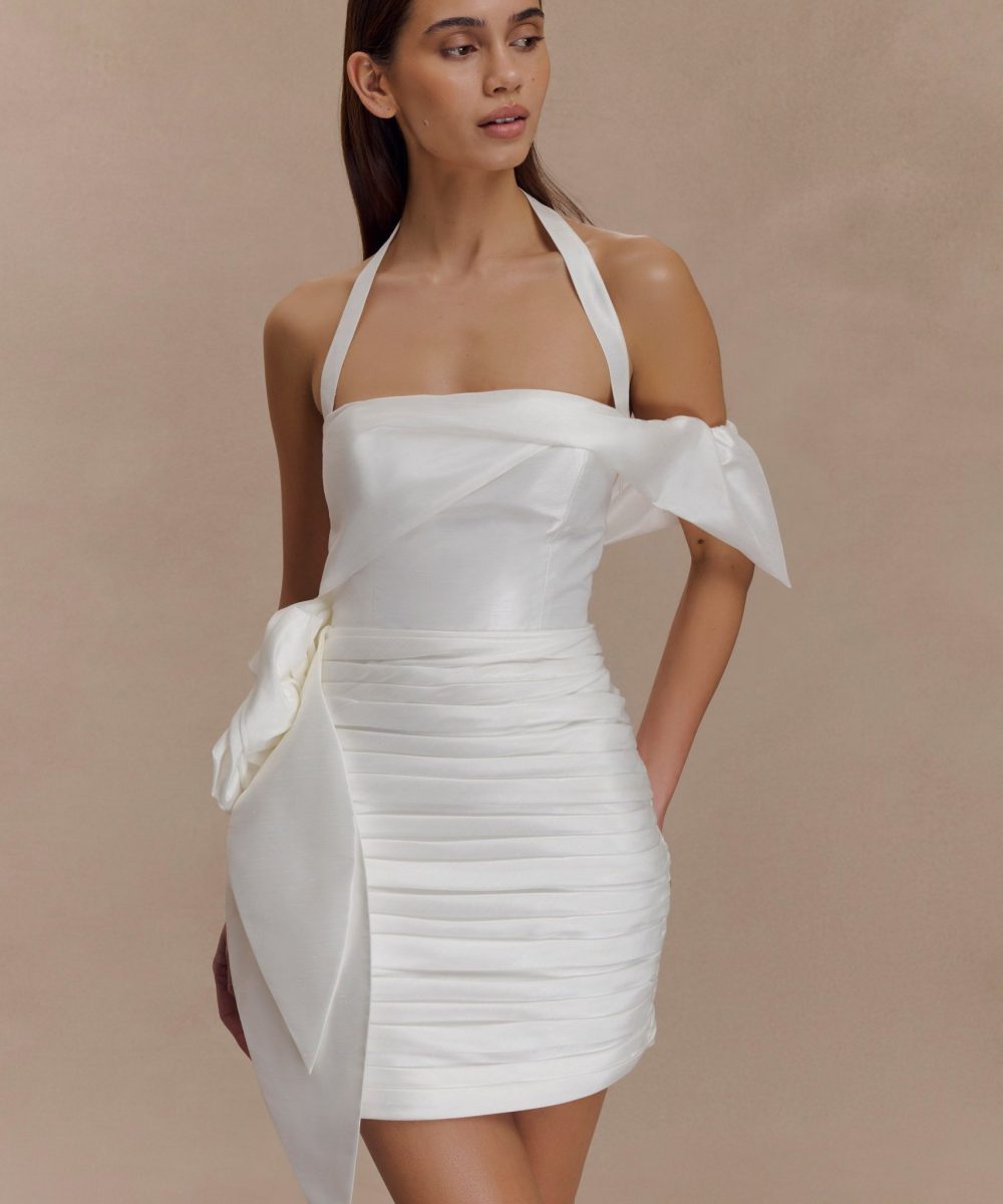 Claudine Taffeta Floral Mini Dress - White