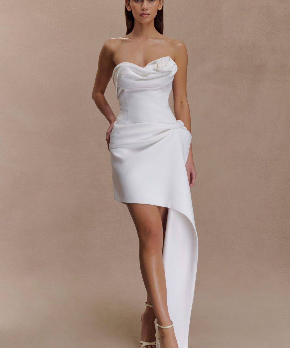 Evianna Strapless Gathered Mini Dress - White