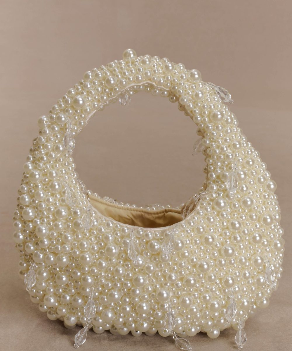 Amara Pearl Teardrop Beaded Bag - White
