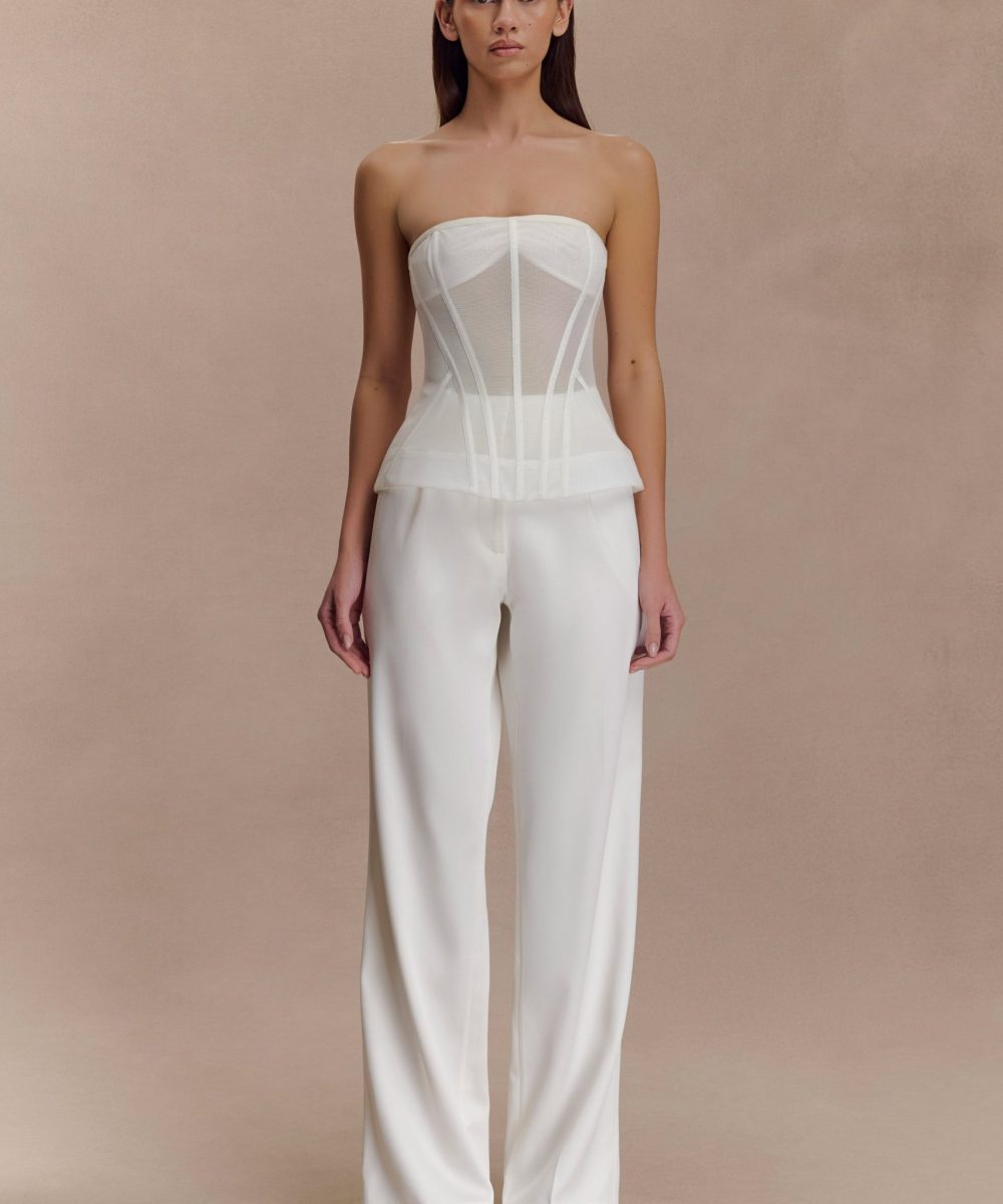 Fatima Satin Straight Leg Pant - White