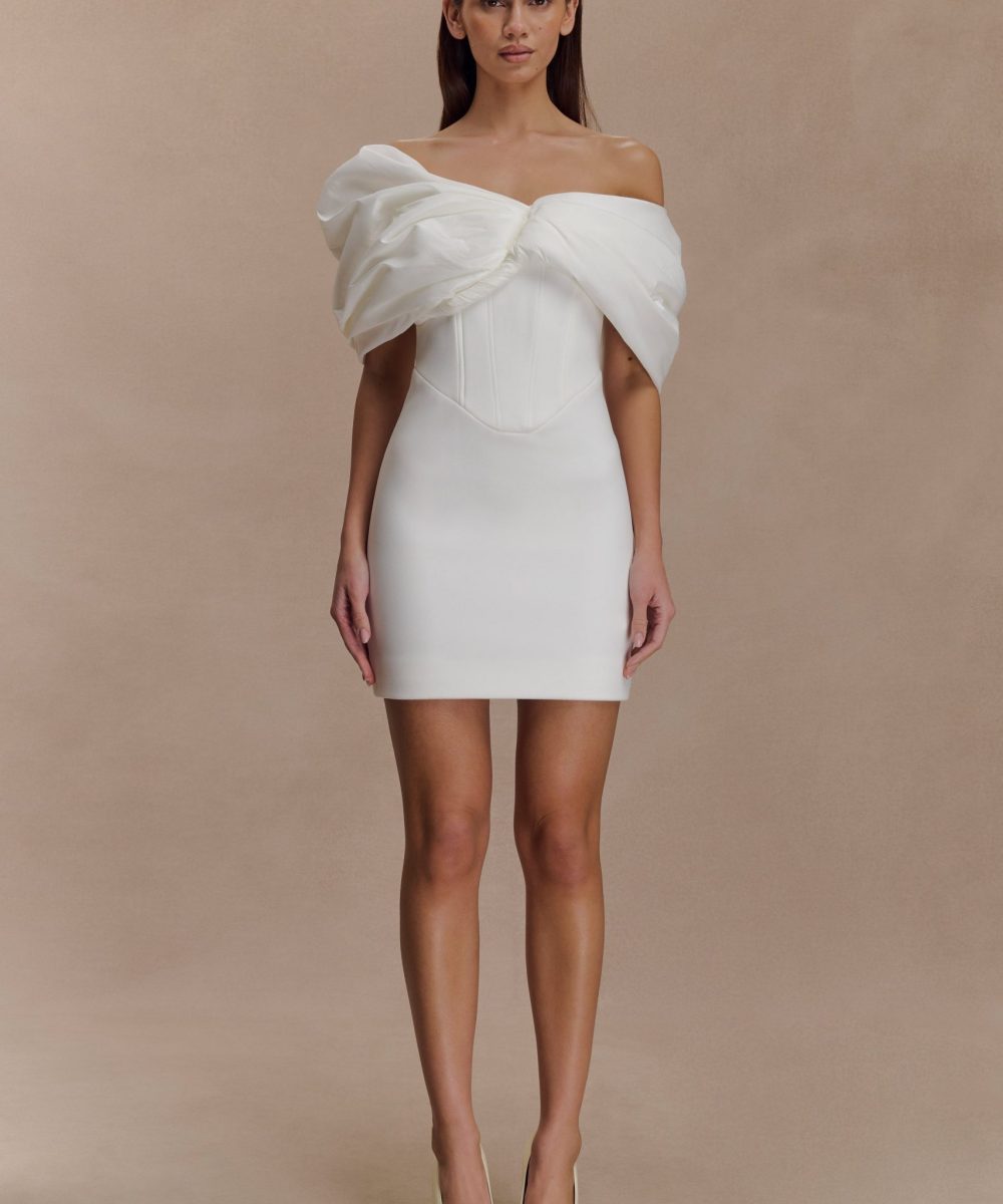 Aphrodite Off Shoulder Crepe Mini Dress - Ivory