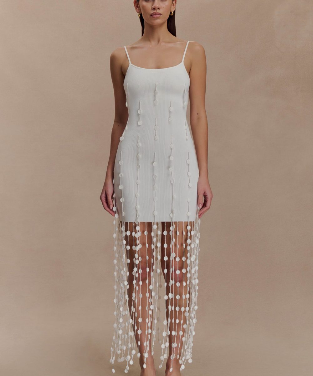 Tove Hand Knit Flower Mini Dress - White