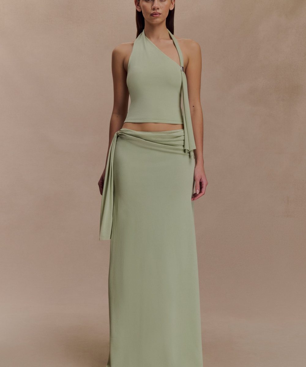 Bowie Low Rise Knit Maxi Skirt - Pastel Green