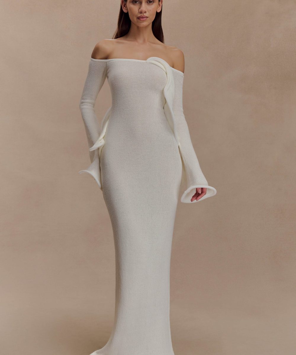 Sandrine Off Shoulder Knit Maxi Dress - White