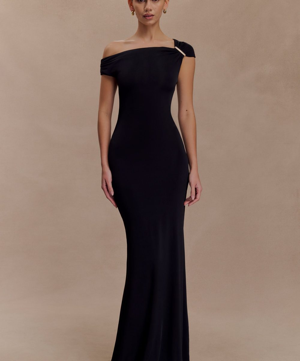 Kinsley Slinky Maxi Dress With Hardware - Black