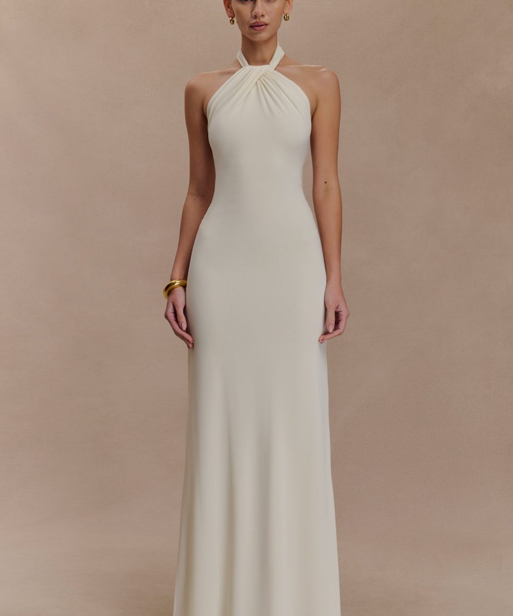 Elyna Slinky Halter Maxi Dress - Ivory
