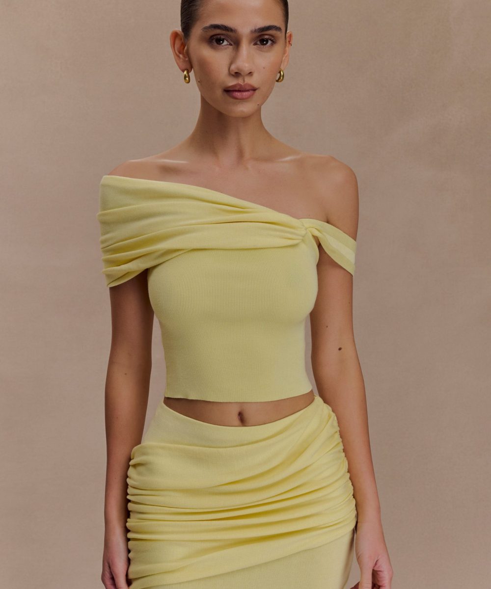 Irene Gathered Knit Top - Lemon