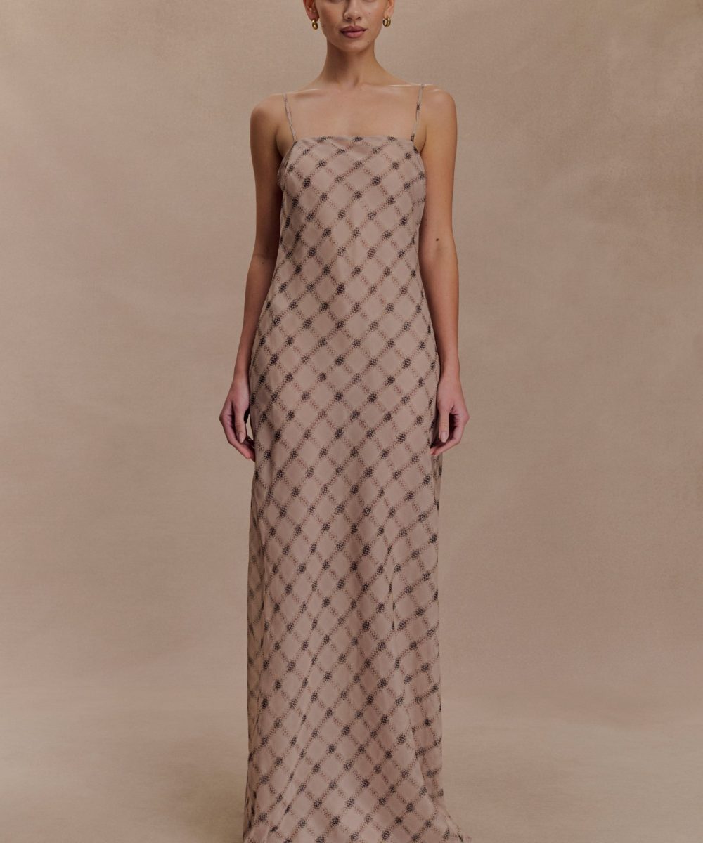 Silvana Chiffon Maxi Dress - Snake Check Print Mocha