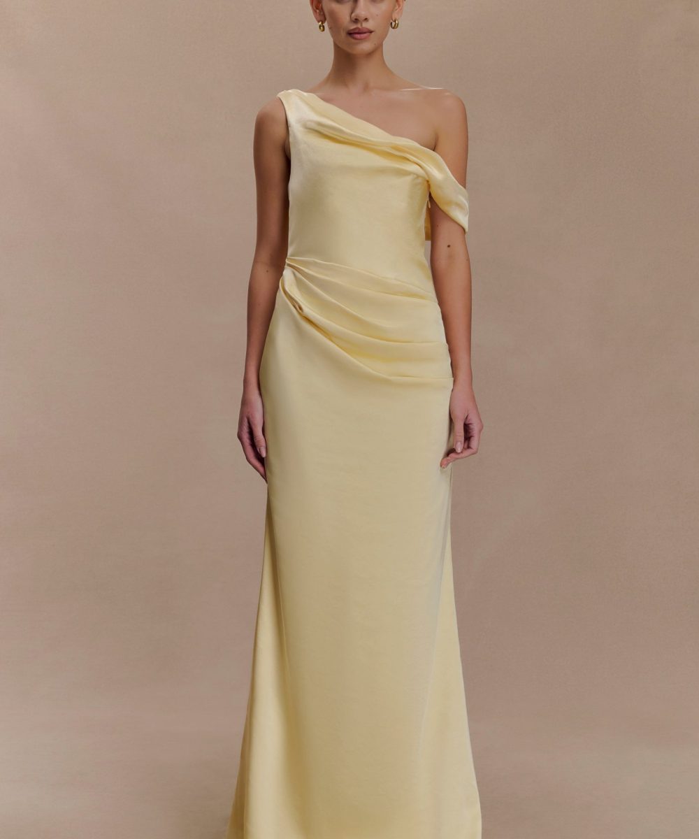 Dalia Off Shoulder Satin Maxi Dress - Lemon