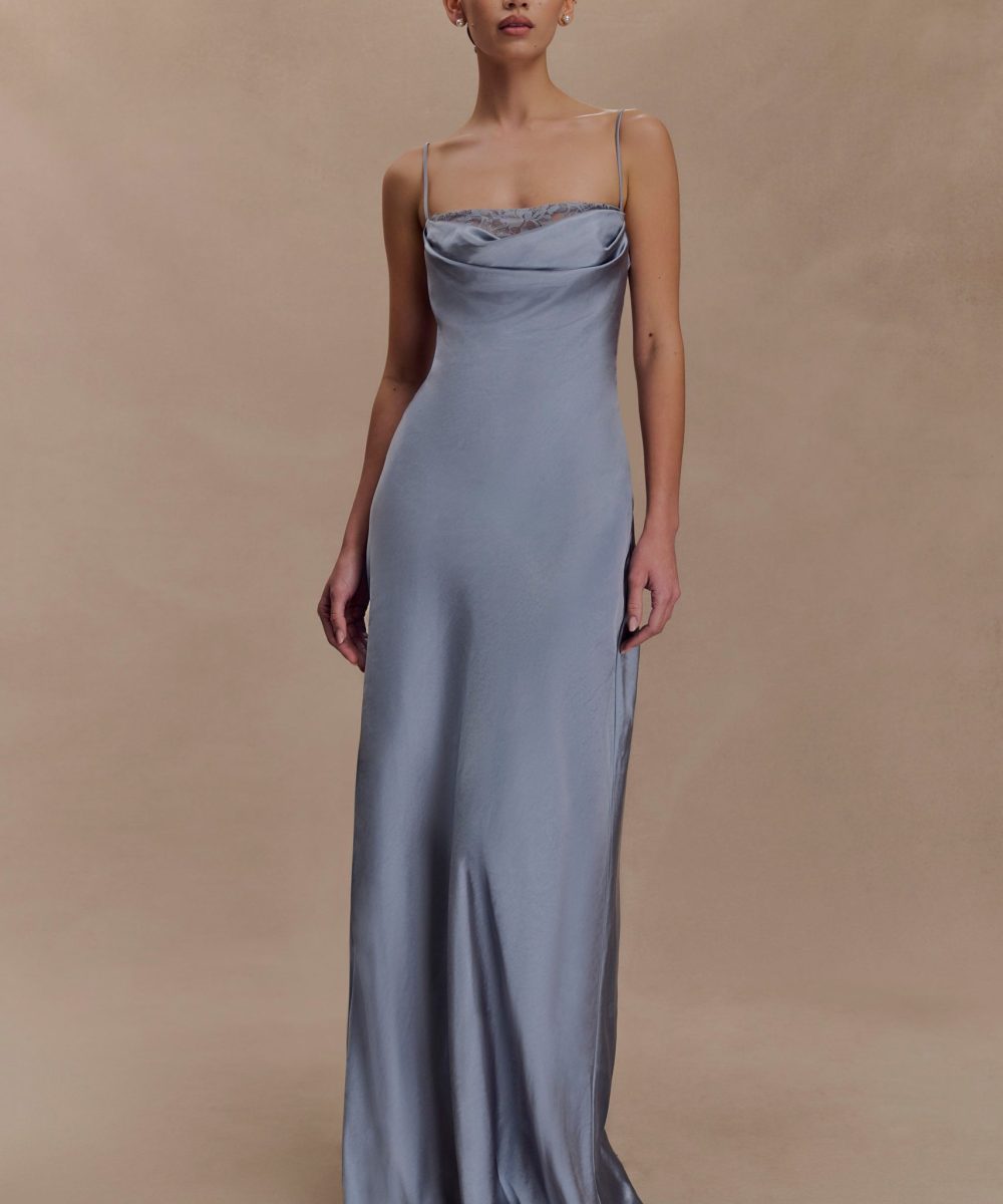 Isadora Lace & Satin Maxi Dress - Frosted Blue