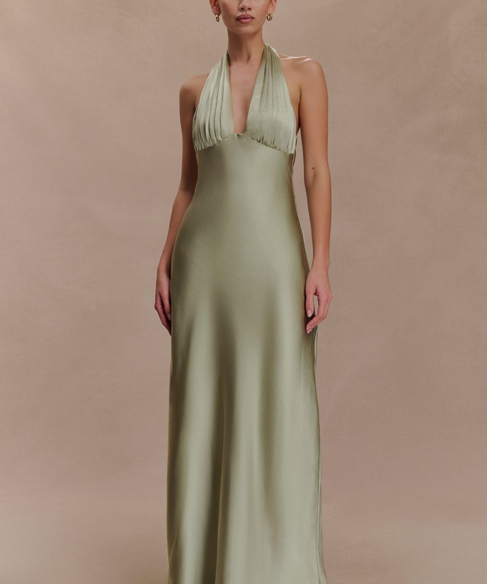 Alice Satin Halter Maxi Dress - Sage
