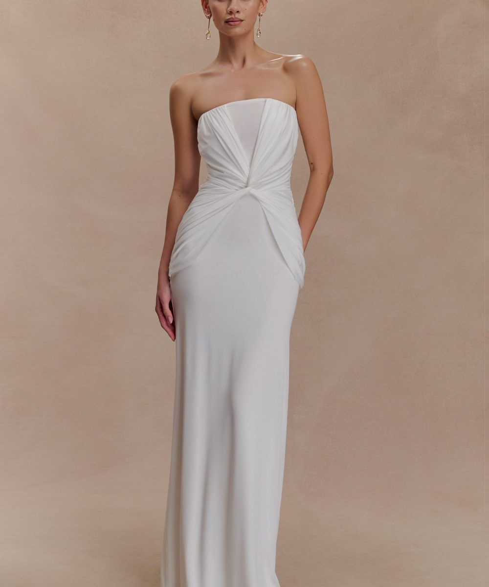 Mirren Strapless Slinky Maxi Dress - White
