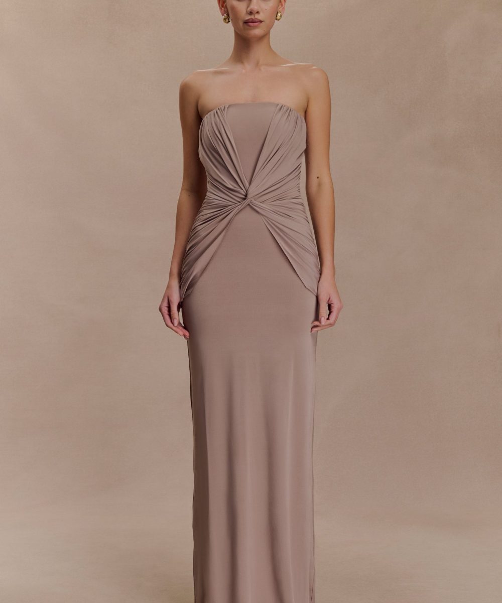 Mirren Strapless Slinky Maxi Dress - Bronze