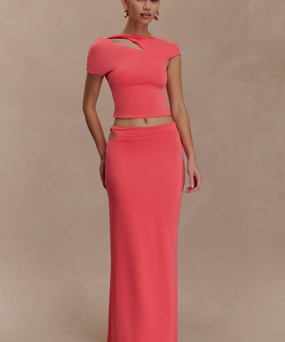 Haven Slinky Twist Midi Skirt - Coral