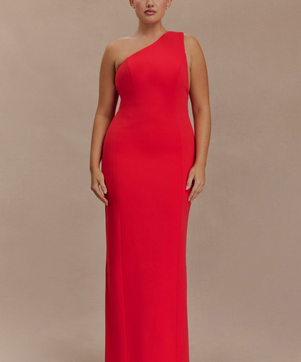 Milena One Shoulder Crepe Maxi Dress - Red