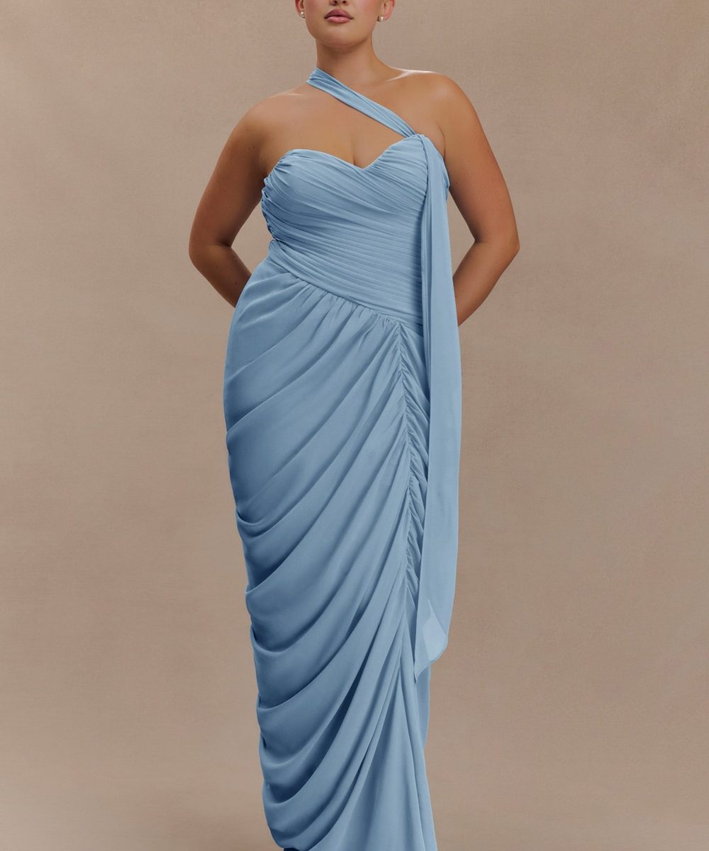 Micaela Chiffon Gathered Maxi Dress - Alaskan Blue