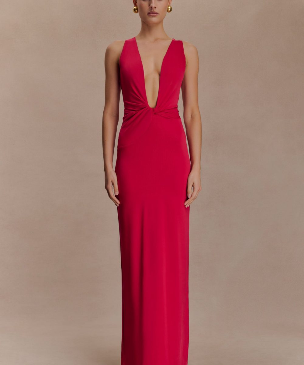 Stella Draped Slinky Maxi Dress - Fuchsia Pink