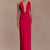 Stella Draped Slinky Maxi Dress - Fuchsia Pink