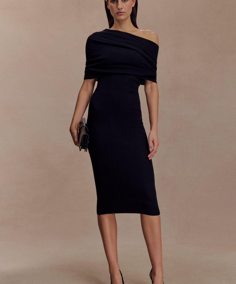Zandie Cashmere Blend Knit Midi Dress - Black