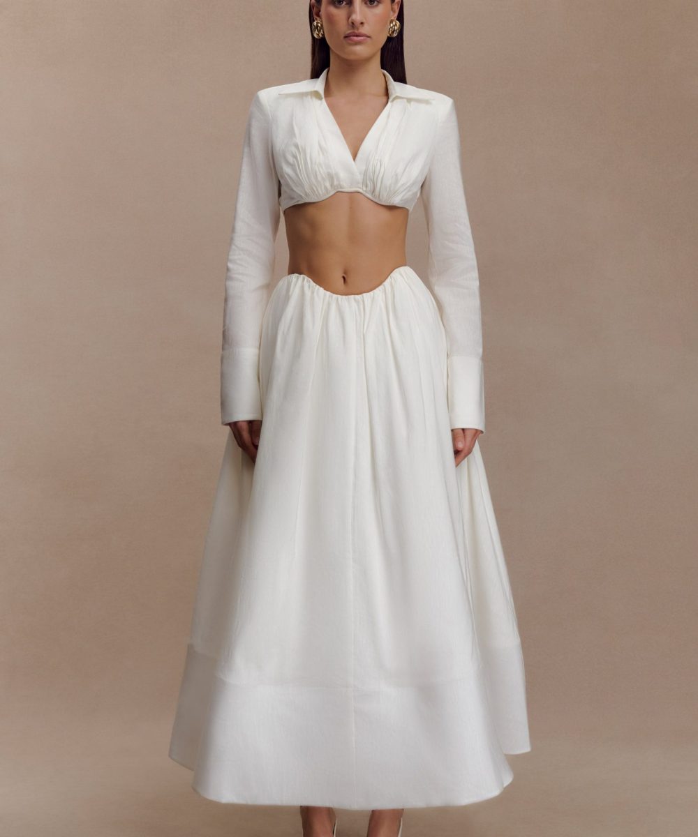 Greta Gathered Maxi Skirt - White