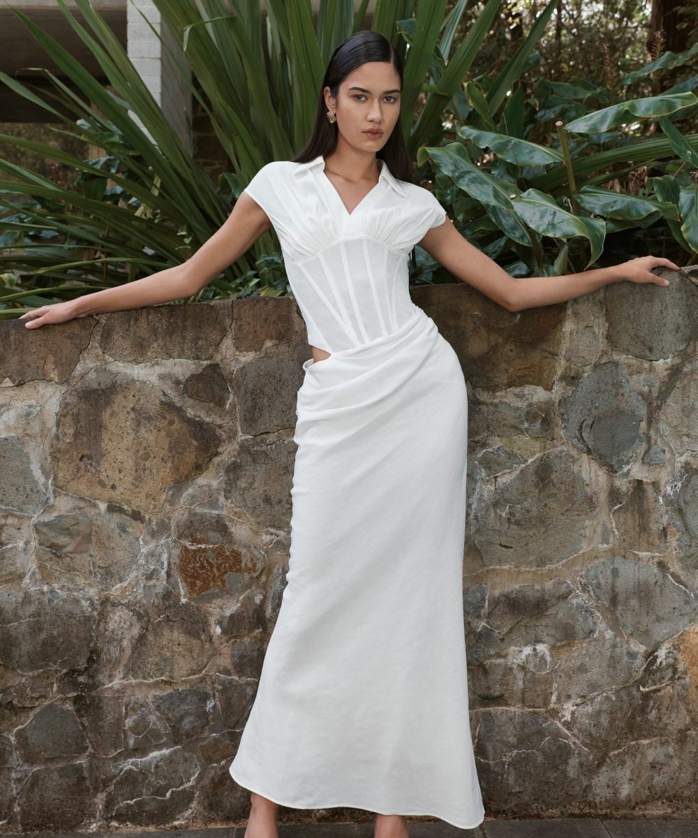 Saphira Shirt Corset Maxi Dress - White