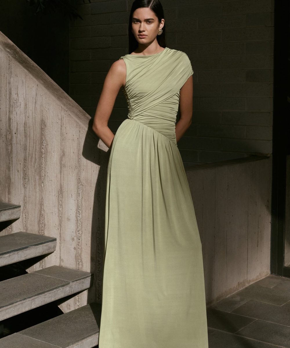 Ayeshya Slinky Asymmetric Maxi Dress - Sage