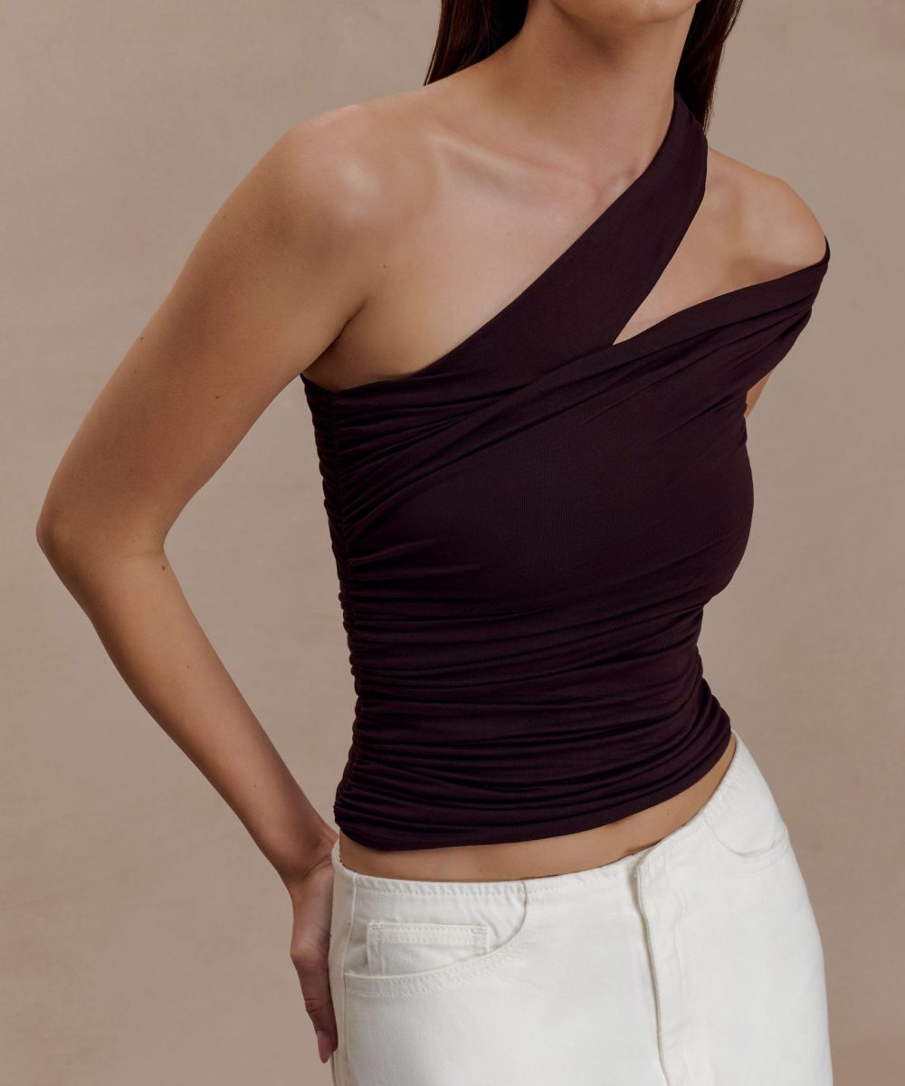 Anna One Shoulder Modal Top - Cacao Brown