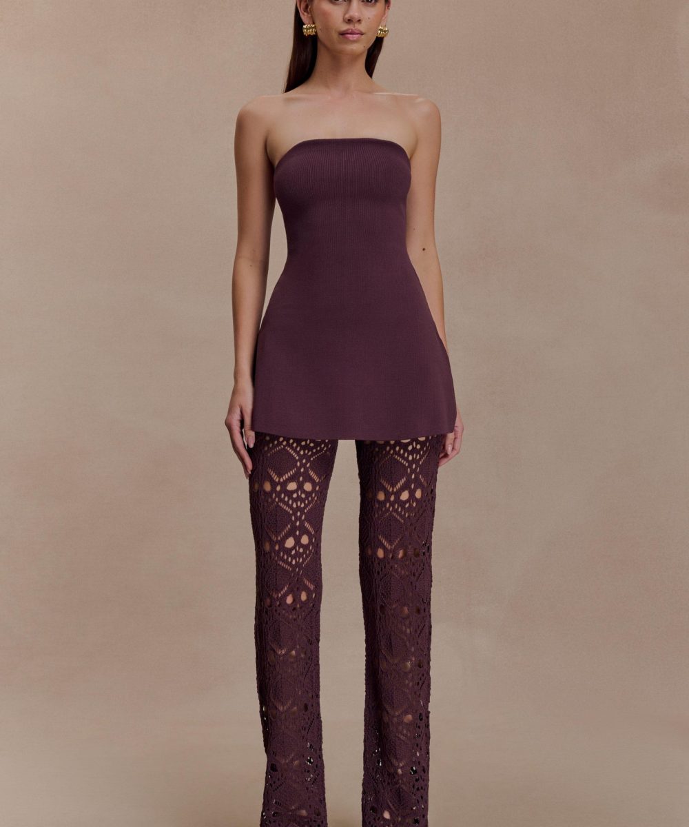 Anette Bandage Knit Strapless Top - Chocolate