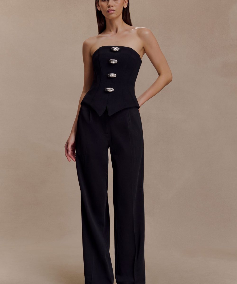 Fatima Satin Straight Leg Pant - Black