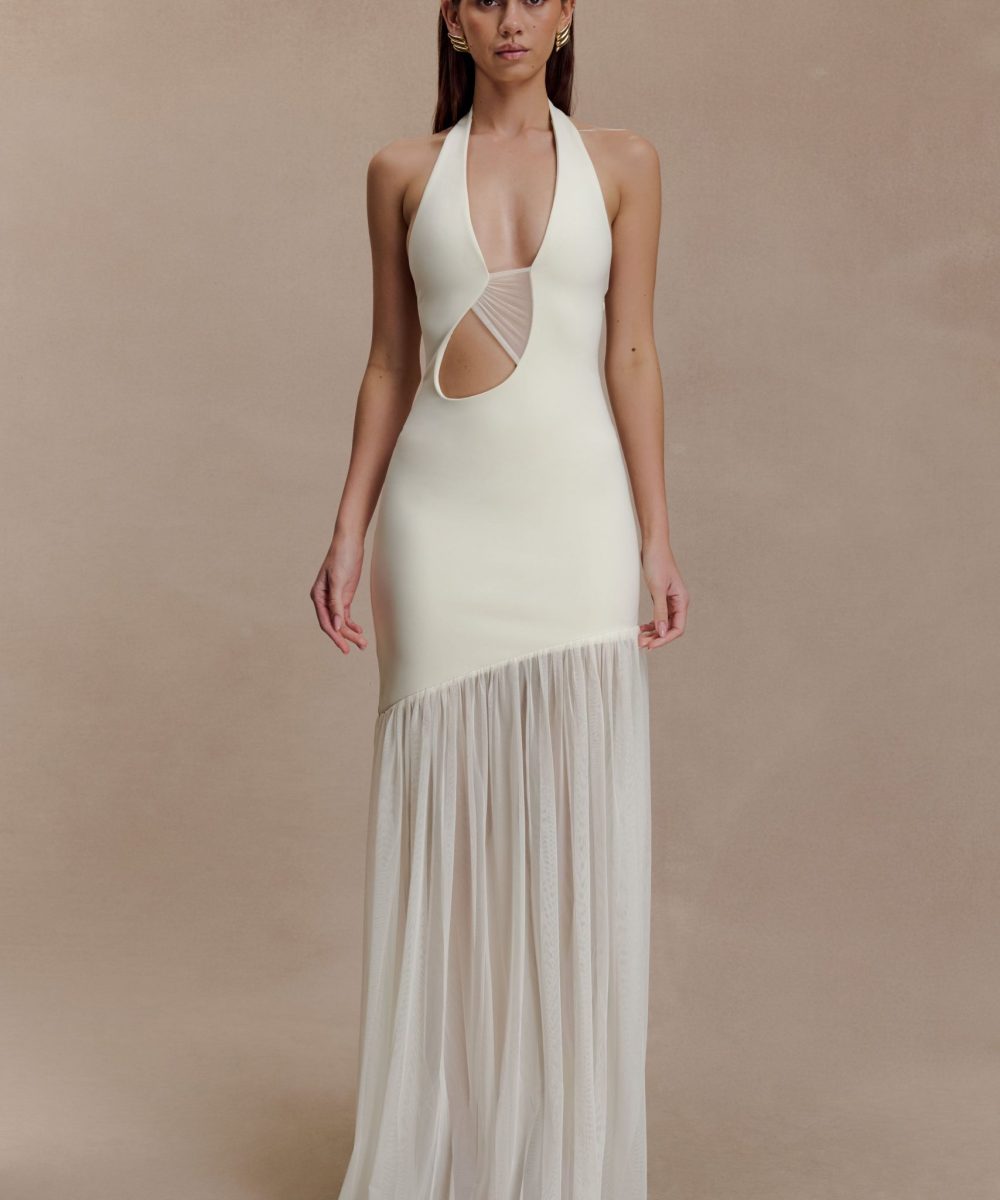 Aubree Crepe And Mesh Maxi Dress - Ivory