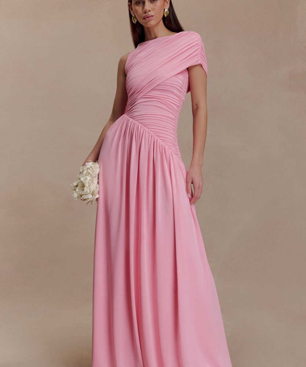 Ayeshya Slinky Asymmetric Maxi Dress - Candy Pink