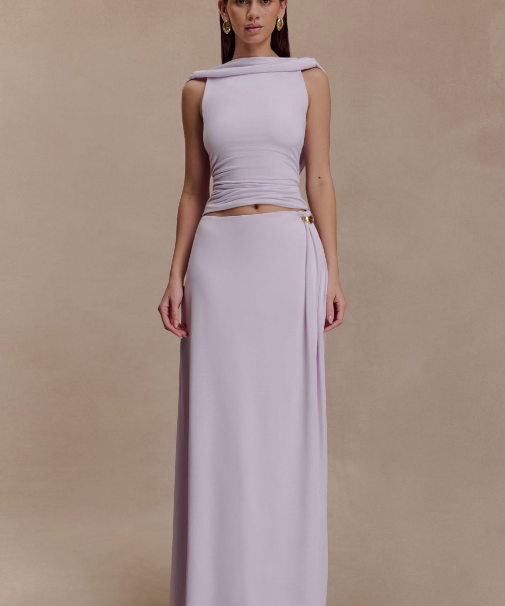 Bridget Slinky Maxi Skirt With Hardware - Dusty Lilac