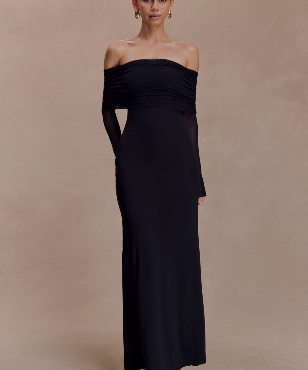 Josie Off Shoulder Mesh Maxi Dress - Black