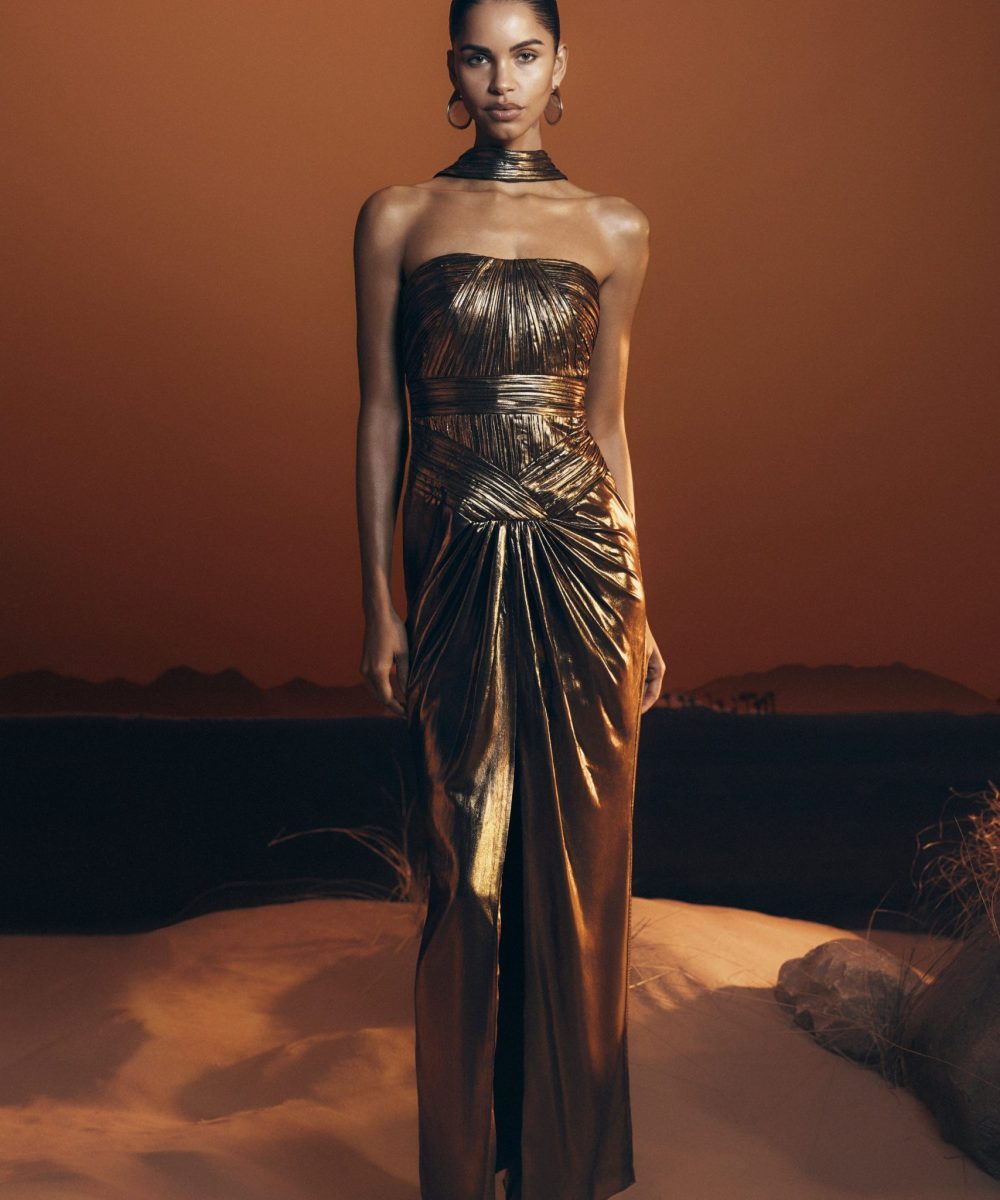 Clemence Plisse Maxi Dress - Gold