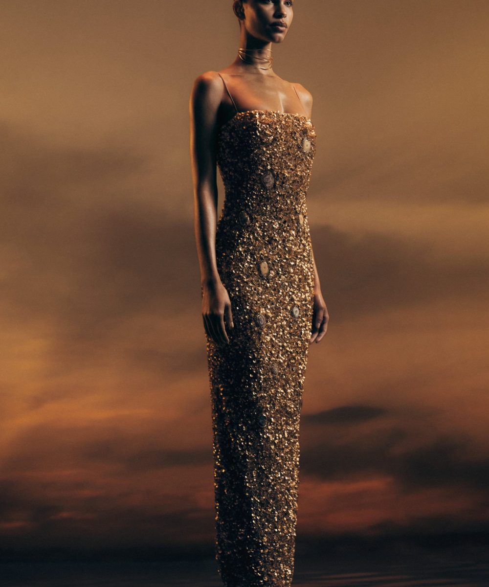 Porter Hand Beaded Midi Dress - Gold