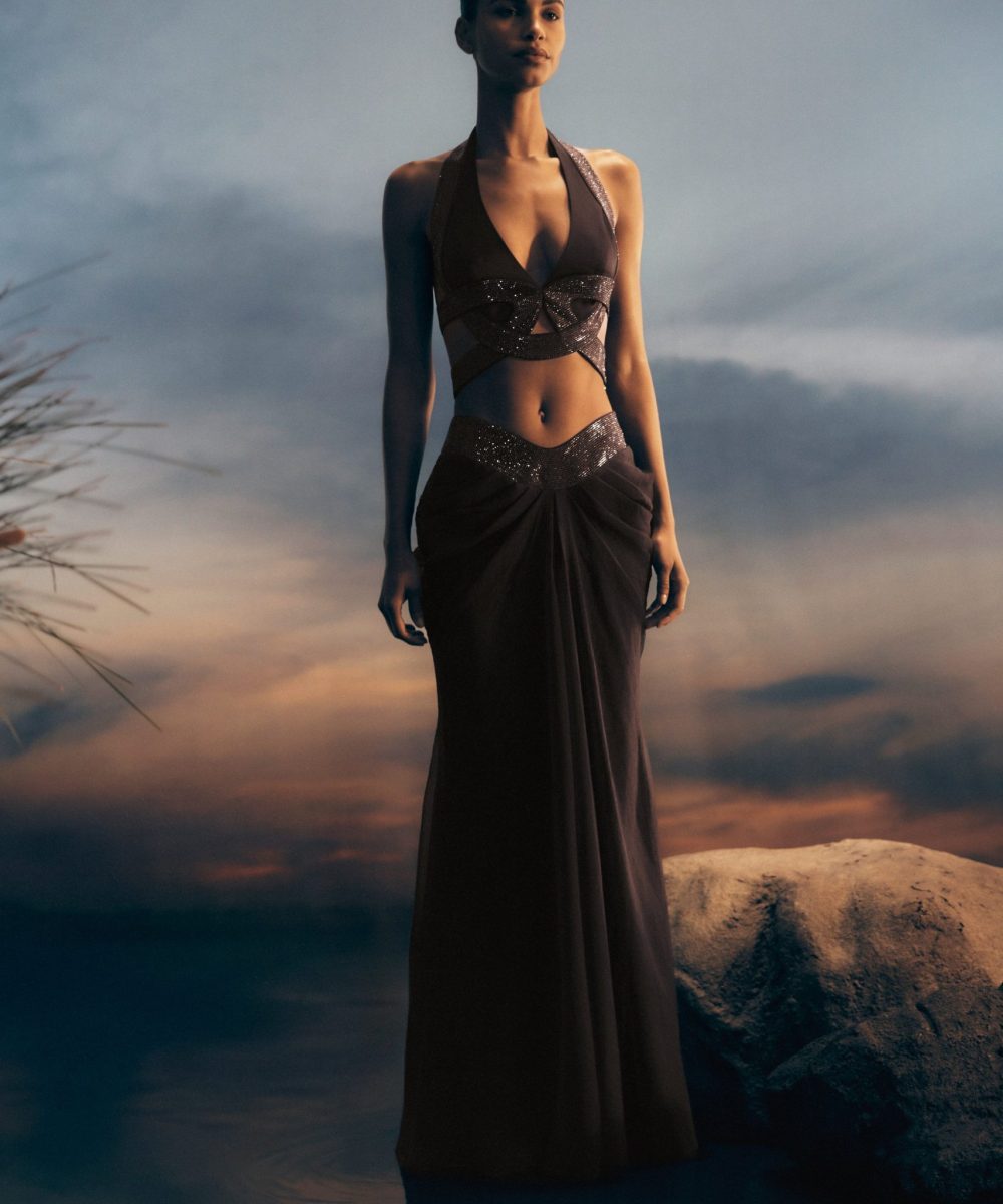 Siren Satin And Diamante Maxi Skirt - Dark Chocolate