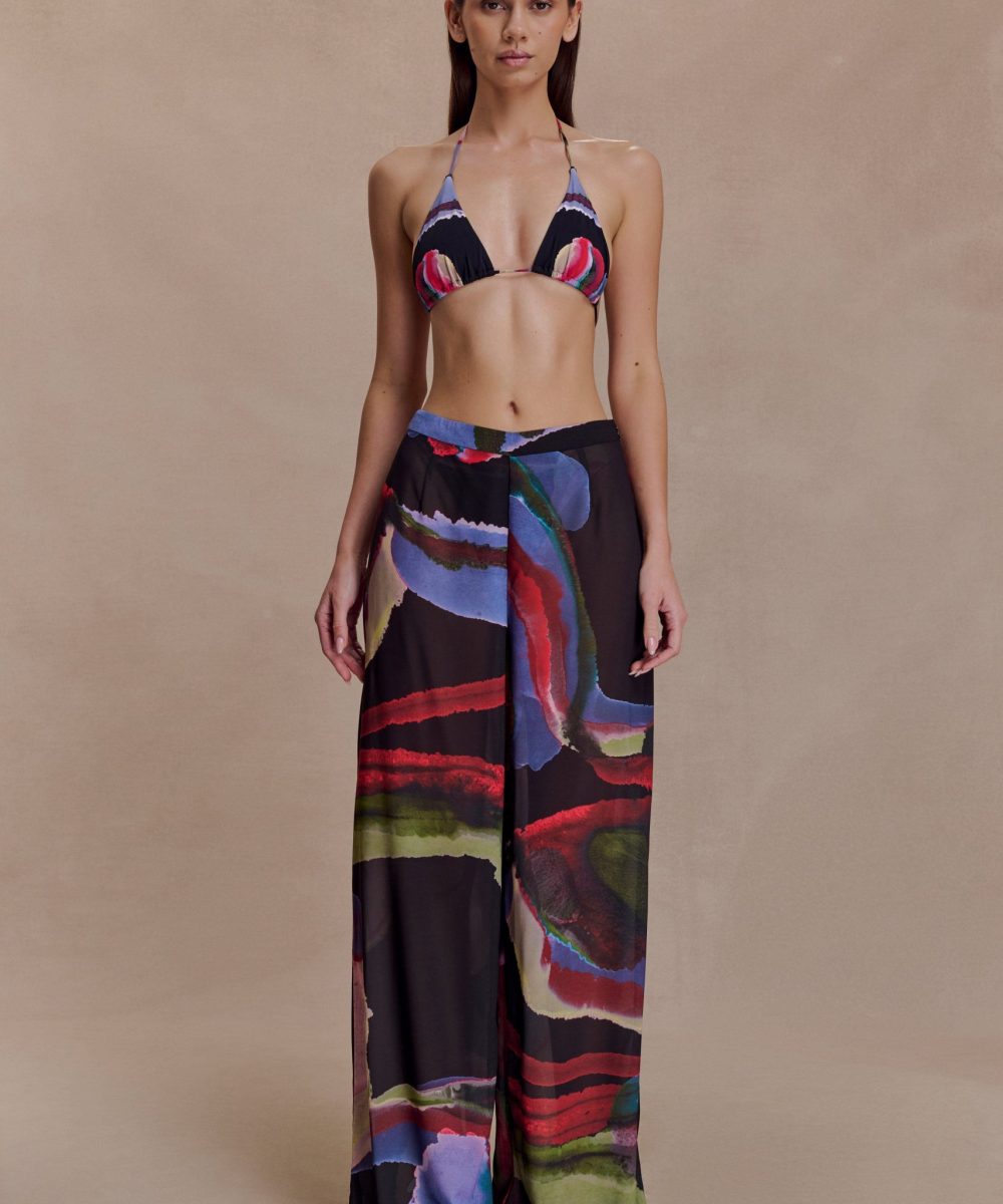 Rachel Chiffon Straight Leg Pants - Multi Fluid Reverie Print