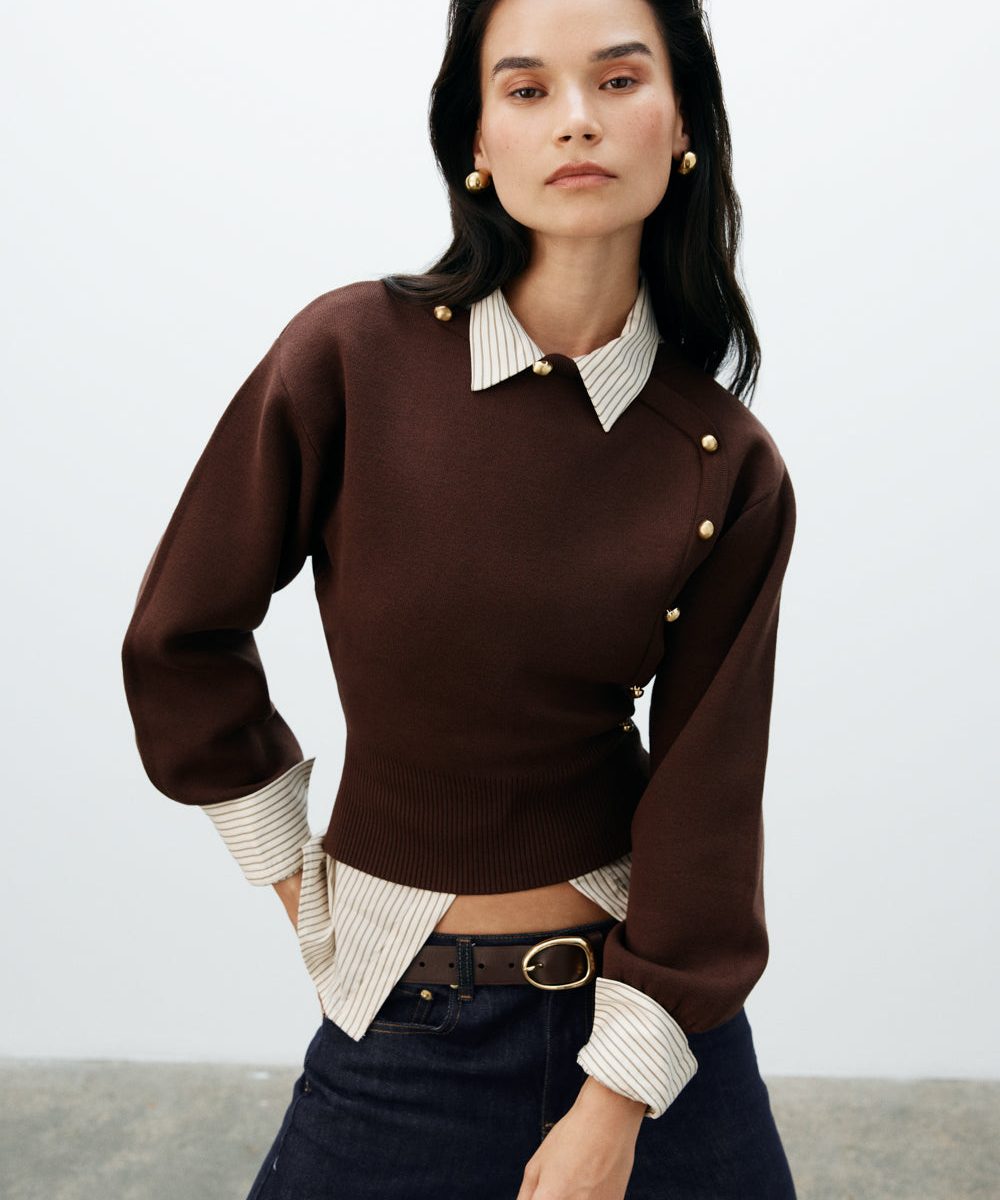Mertyle Aysmetrical Knit Jumper - Deep Chocolate