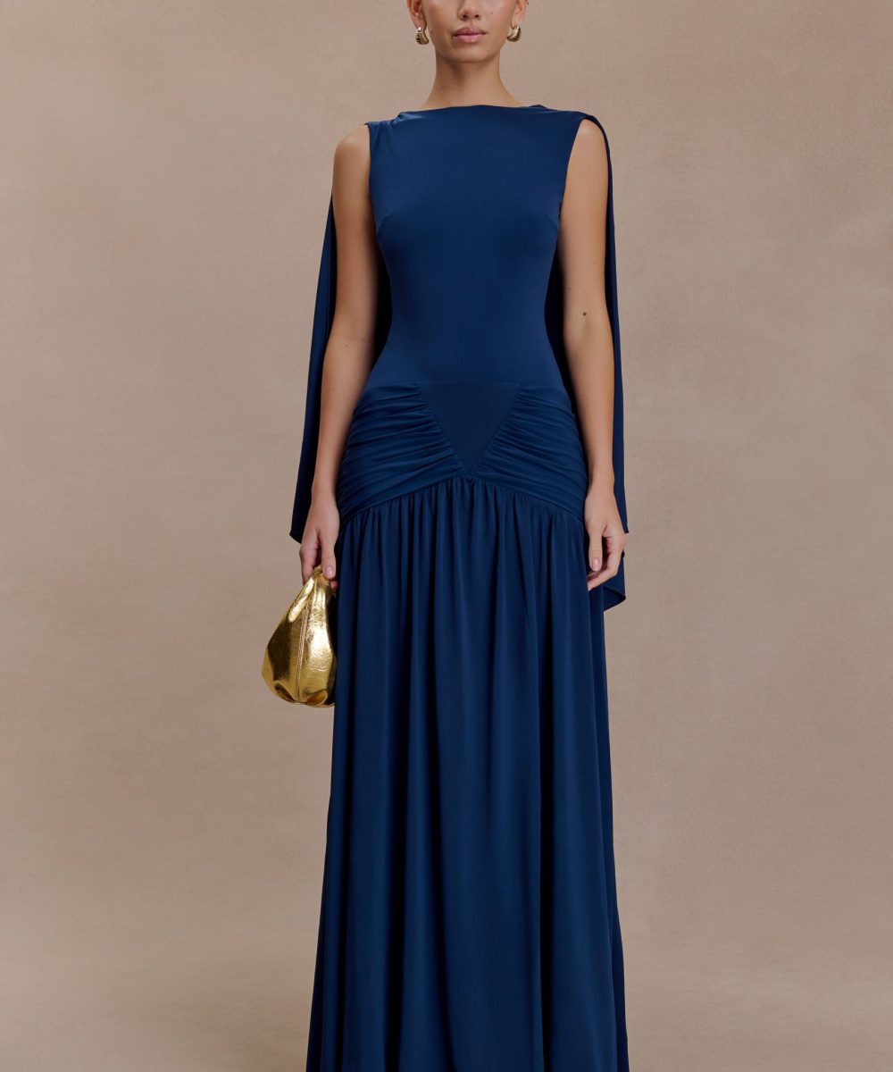 Emory Jersey Cape Maxi Dress - Navy